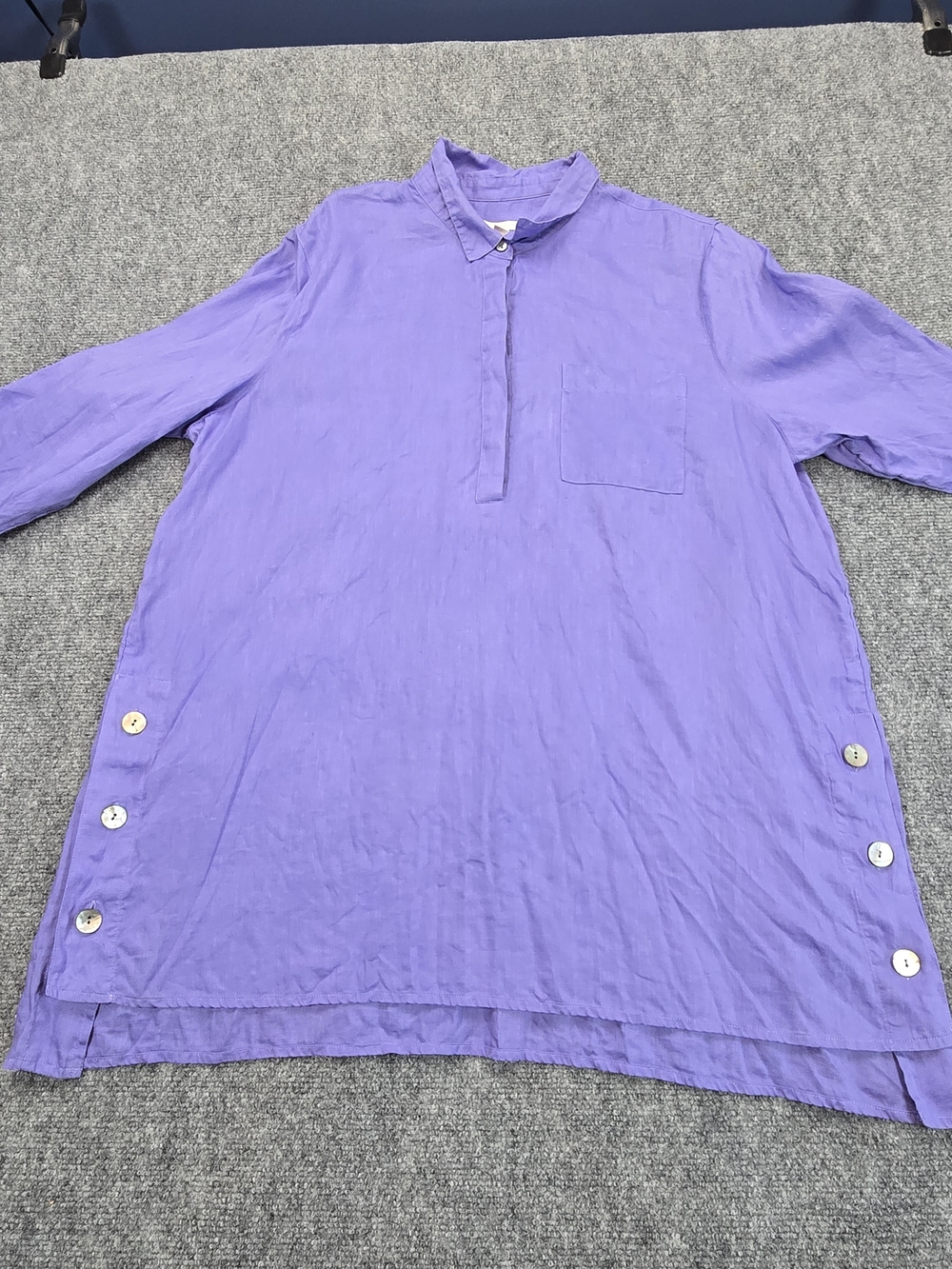 J. Jill Love Linen Tunic Top Womens XL Purple 3/4 Sleeve Quarter Button Shirt